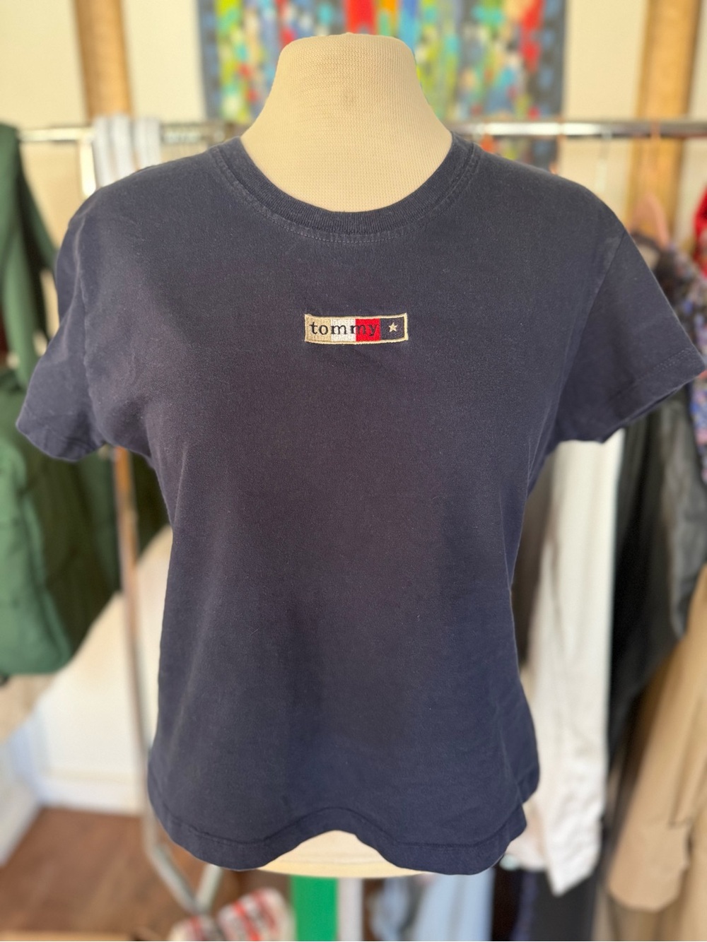 Y2K Tommy Hilfiger Navy Short Sleeve Logo Tee